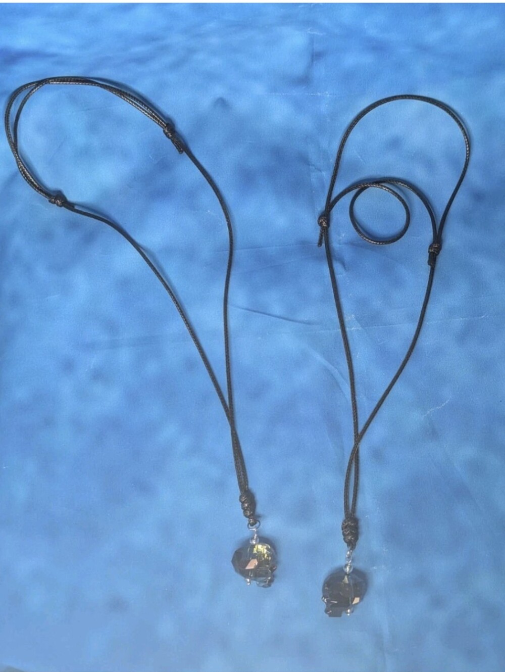 Skull Bead Pendant Necklace Corded Adjustable Lot Of 2